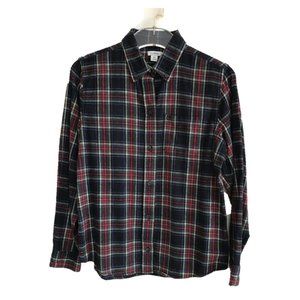 LL Bean Plaid Flannel Cotton Red Black Shirt XS